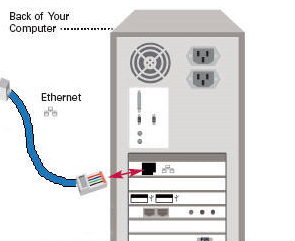 Ethernet cable connecting to the back of a Windows computer