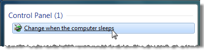 Windows 7 search result for Change when the computer sleeps