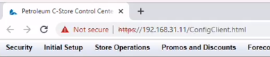 Browser showing the Verifone Commander Configuration Client address